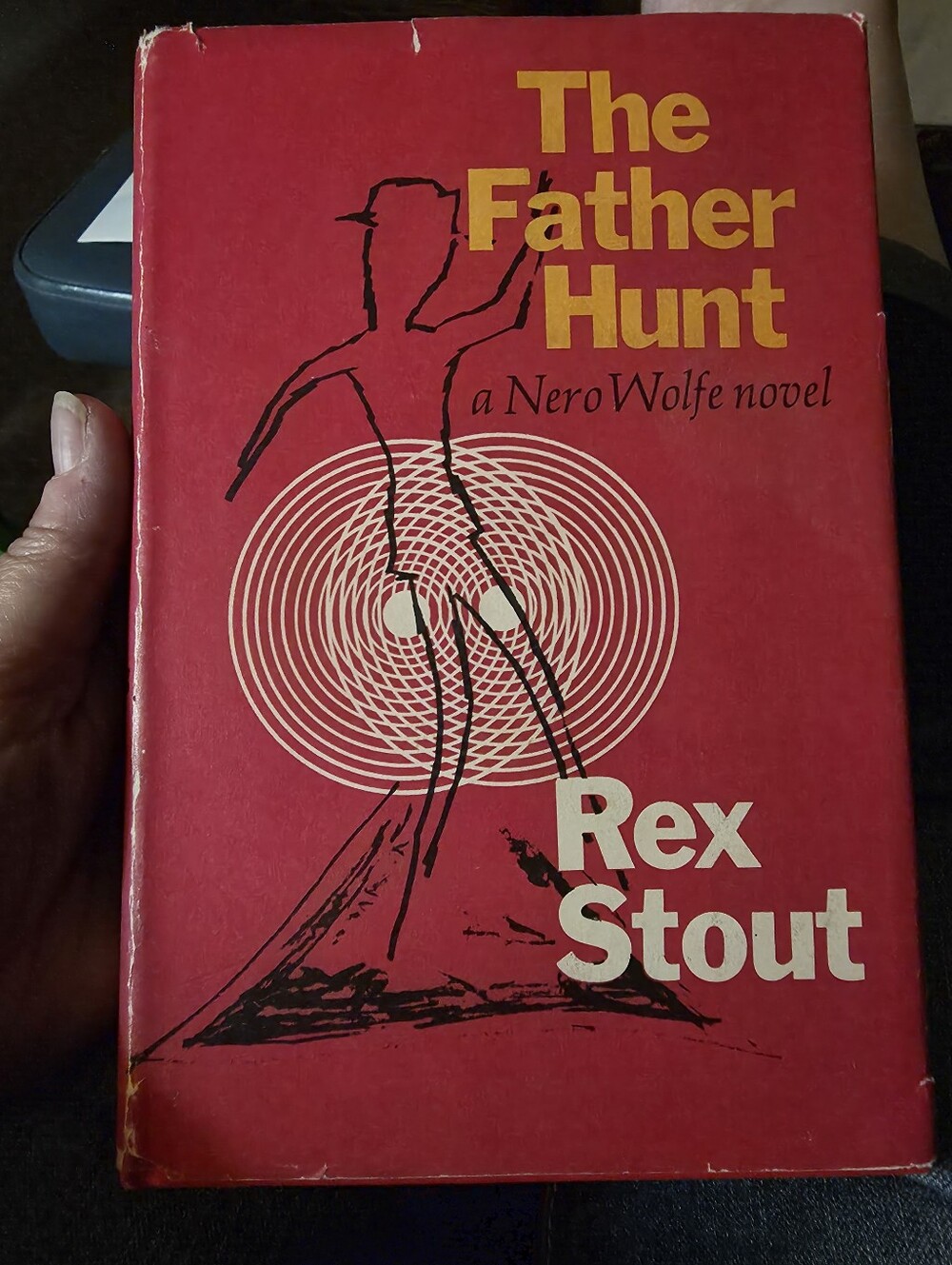 Vintage hardcover copy of The Father Hunt, a 1968 Nero Wolfe detective novel